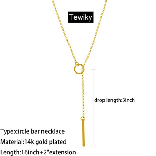 TEWIKY Fine Jewlry Necklaces Circle Bar Y Necklace Gold
