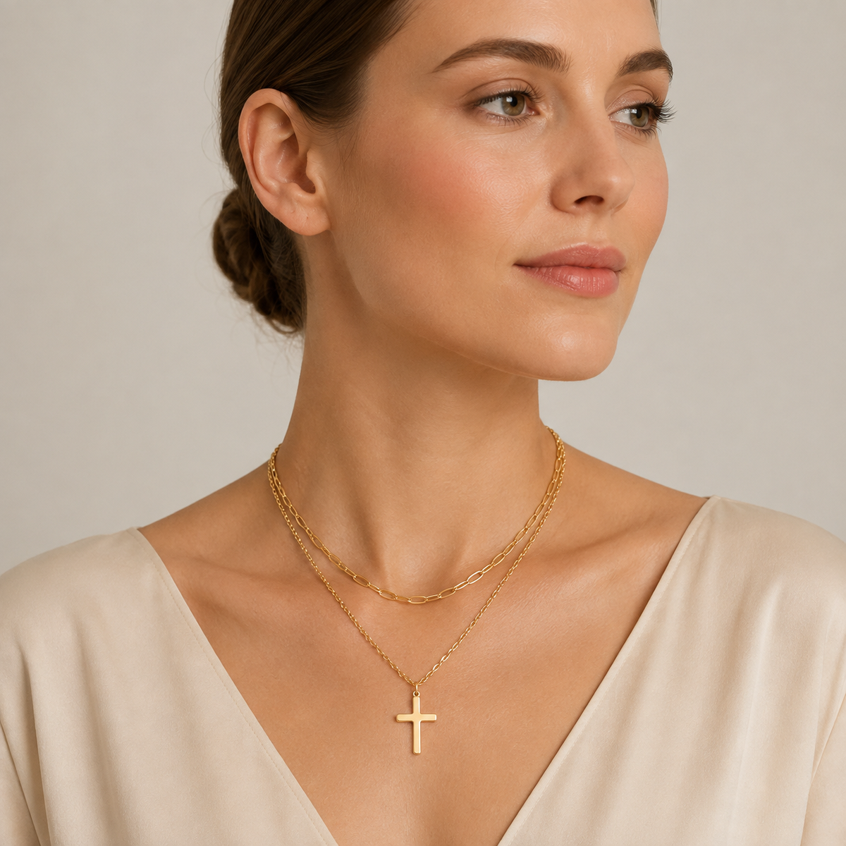 Layered Link Cross Necklace