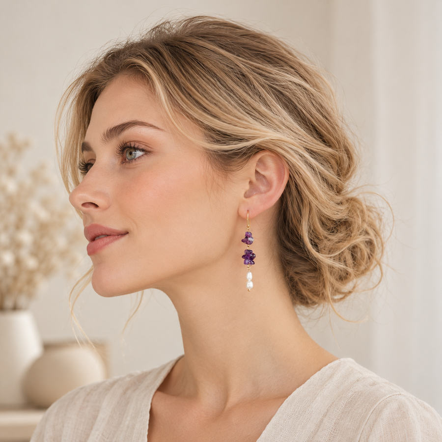 Lavender Pearl Tassel Earrings