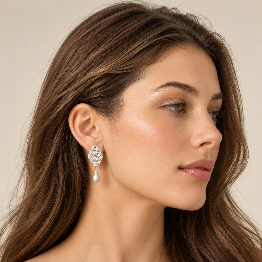 Woven Silver Teardrop Earrings