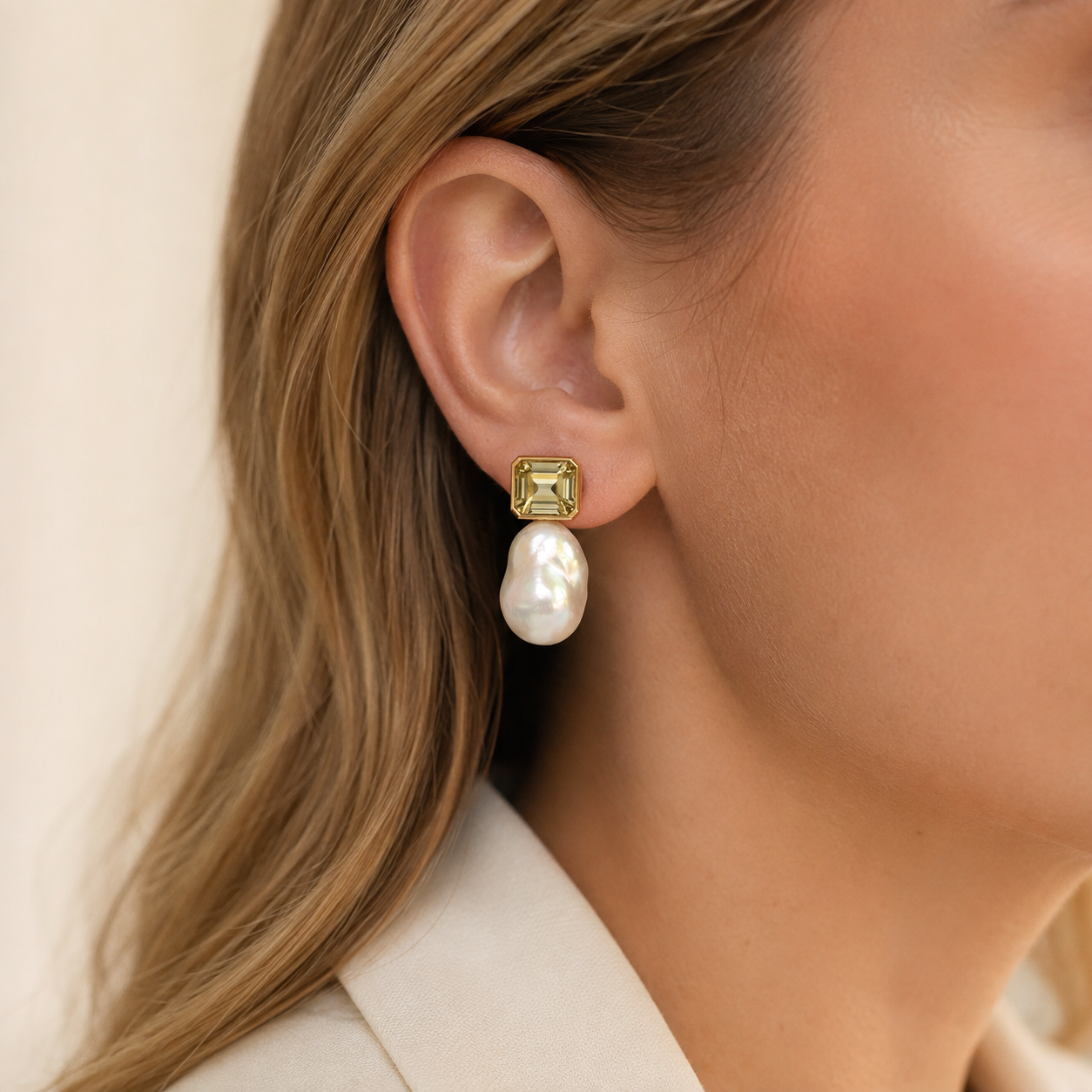 Colorful Gemstone Baroque Pearl Earrings