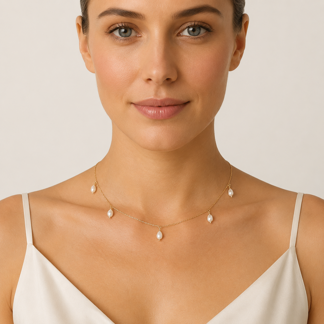 Five 4mm Pearl Choker Necklace