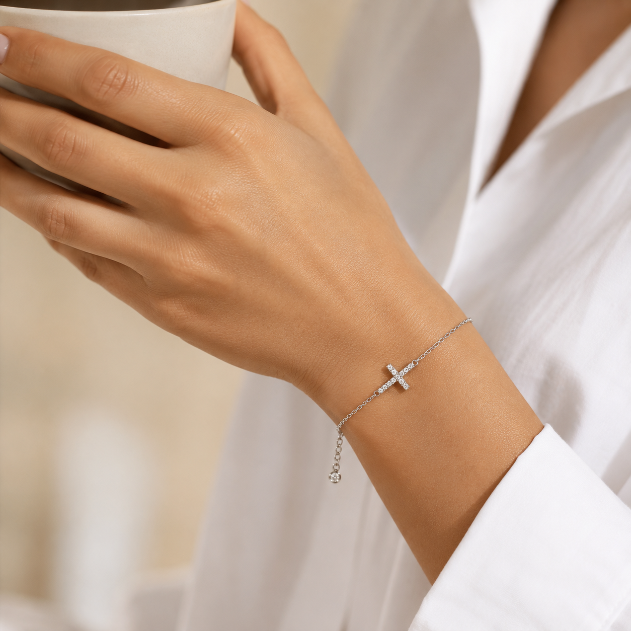 Dainty Cubic Zirconia Cross Bracelet