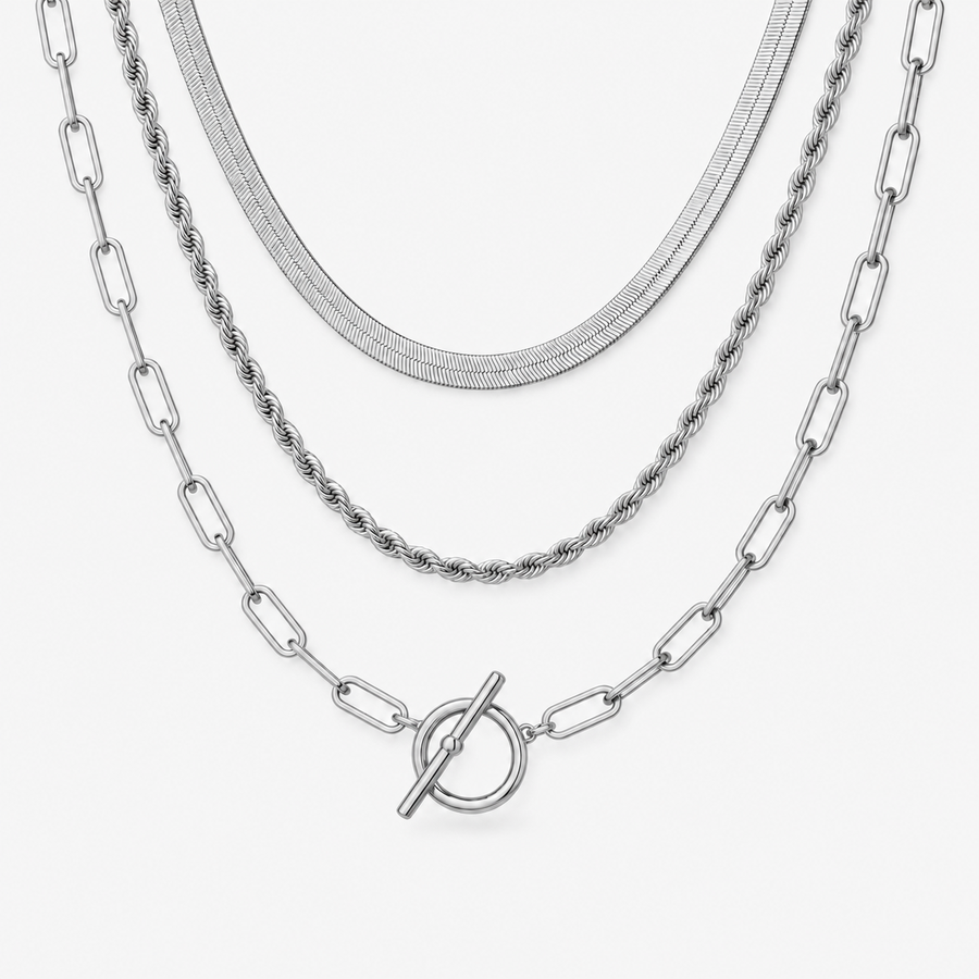 Layered Toggle Clasp Chain Necklace Set