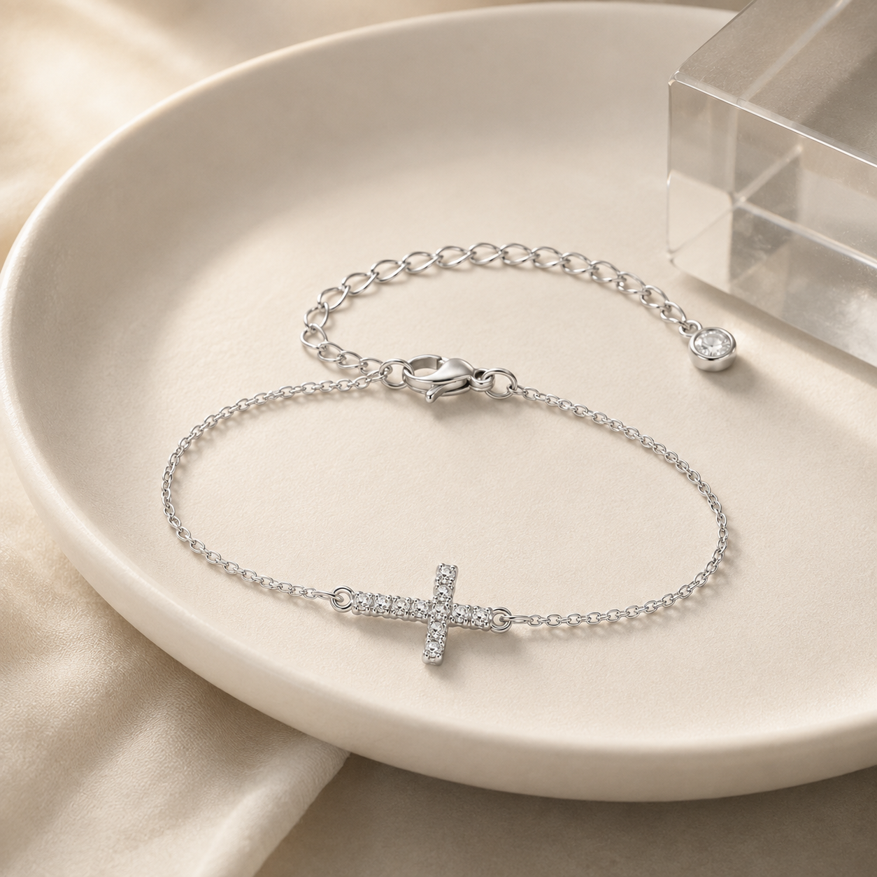 Dainty Cubic Zirconia Cross Bracelet
