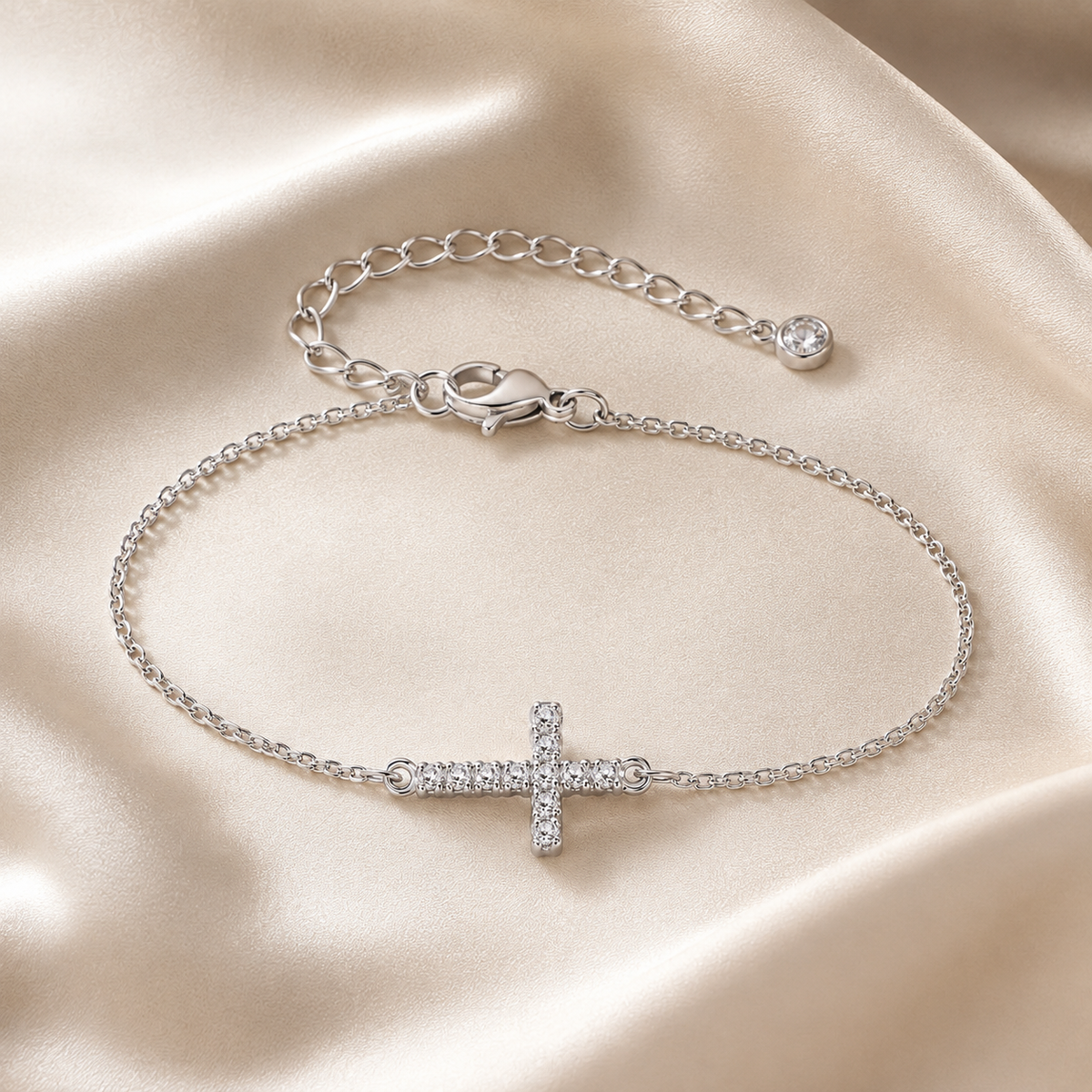 Dainty Cubic Zirconia Cross Bracelet