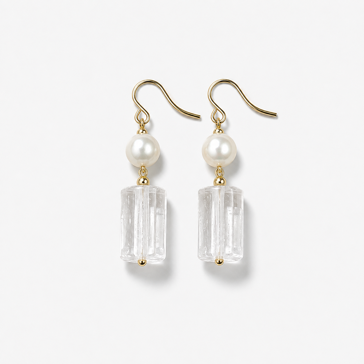 Natural Clear Quartz Freshwater Pearl Earrings
