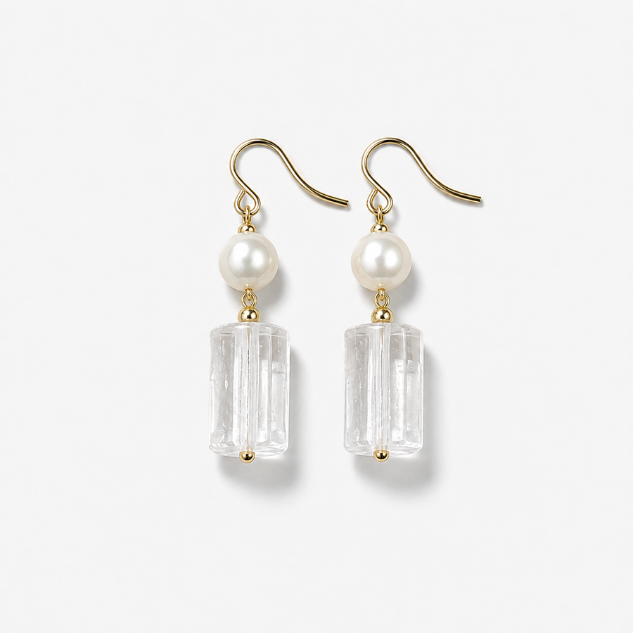 Natural Clear Quartz Freshwater Pearl Earrings