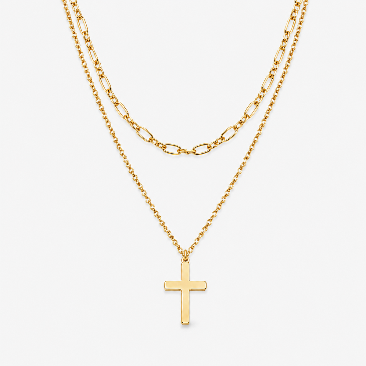 Layered Link Cross Necklace
