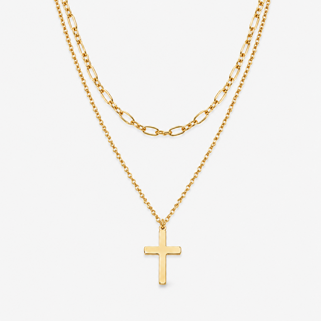 Layered Link Cross Necklace