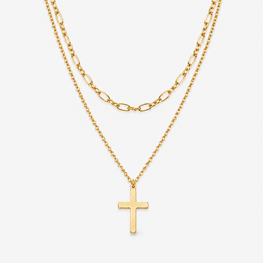 Layered Link Cross Necklace