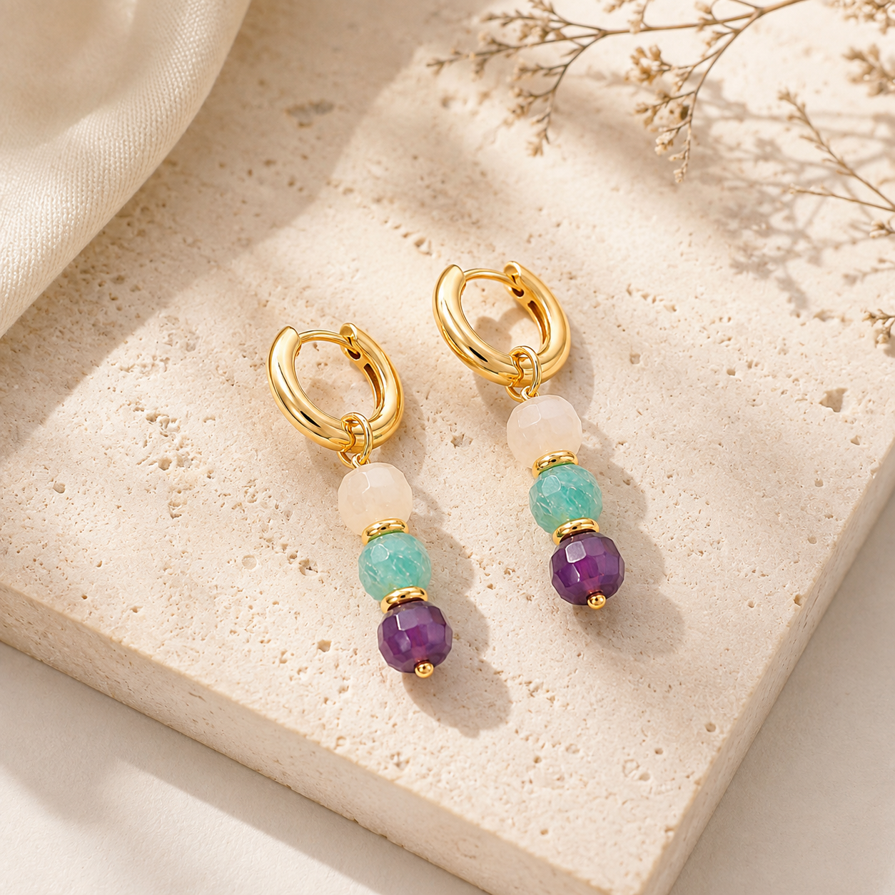 Colorful Natural Stone Dangle Earrings