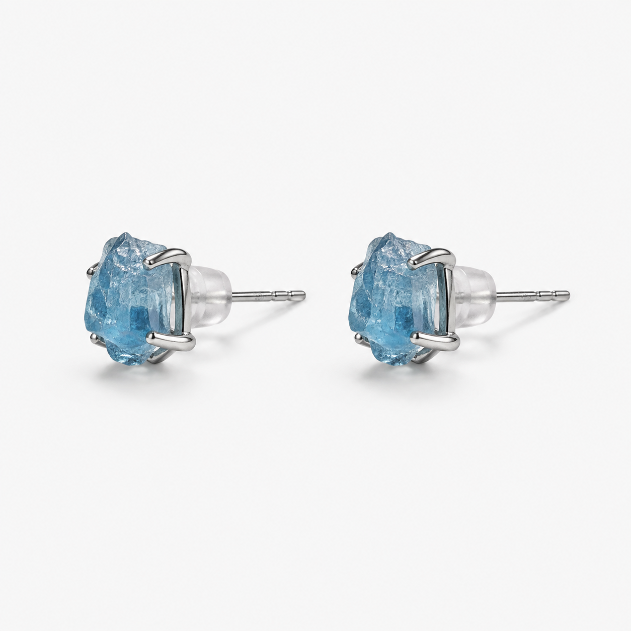 Natural Raw Aquamarine S925 Sterling Silver Stud Earrings
