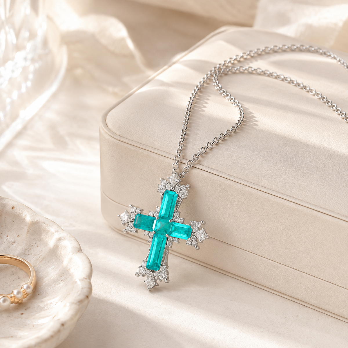 Small Paraiba Cross Pendant Necklace