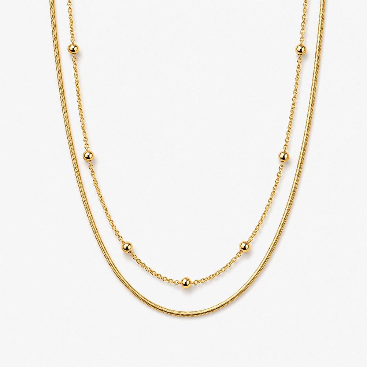 Layered Beaded Chain Necklace