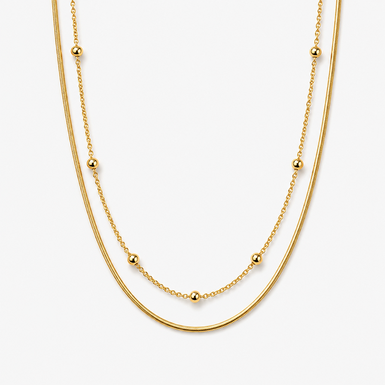 Layered Beaded Chain Necklace