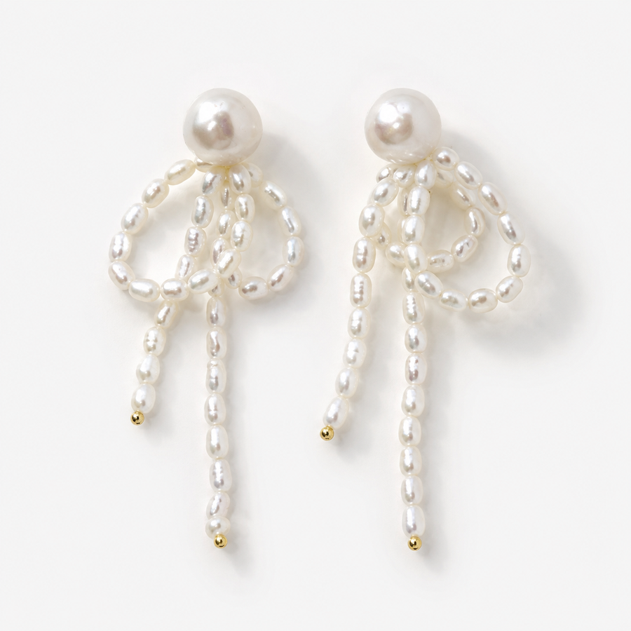 TEWIKY French-Inspired Baroque Pearl Tassel Drop Earrings in 925 Sterling Silver