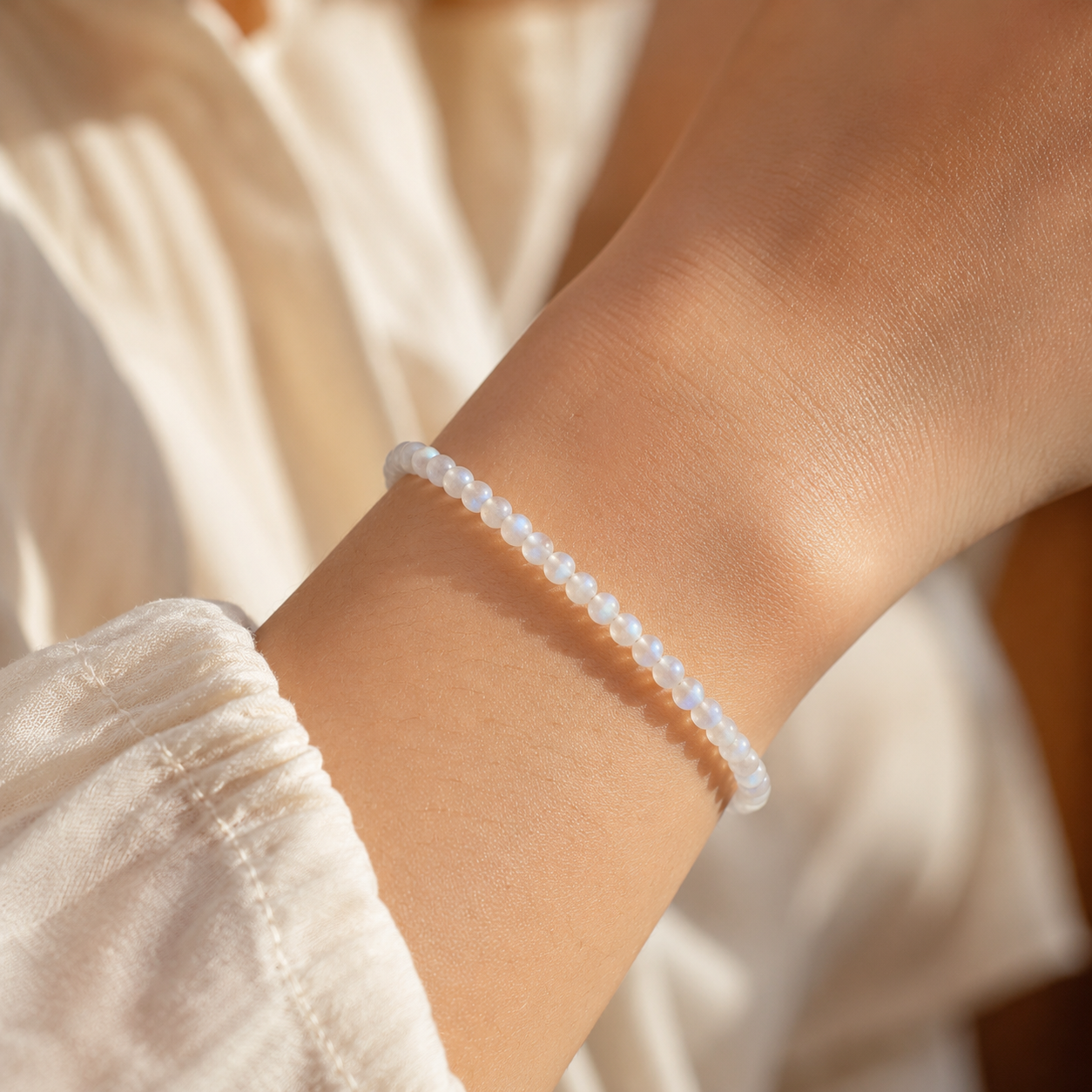 Dainty 4mm Moonstone Bracelet | TEWIKY
