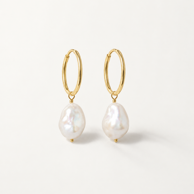 Baroque Pearl Drop Hoop Earrings