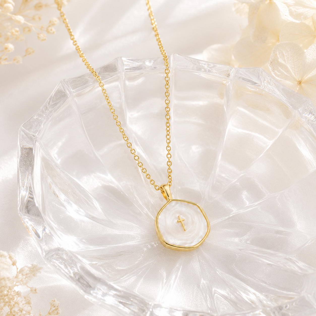 Tewiky 14K Gold Plated Cross Necklace for Women