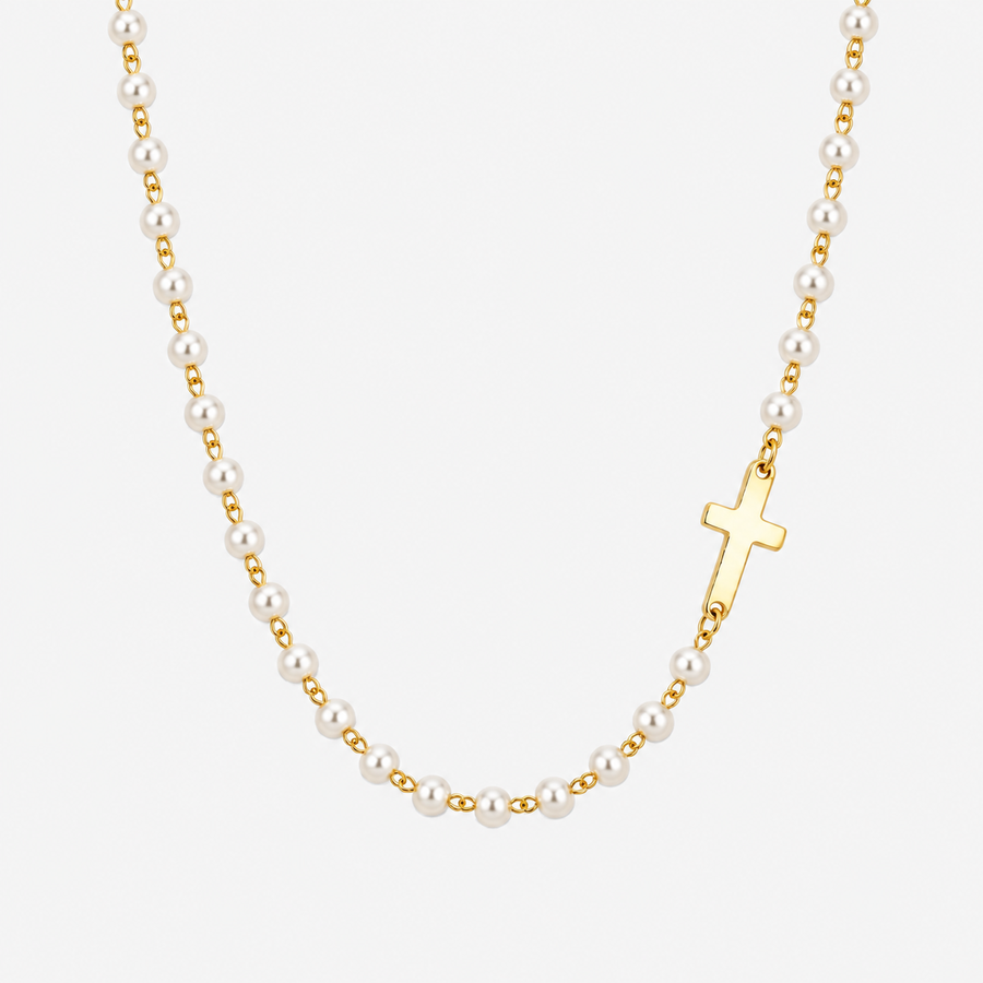 Pearl Cross Choker Necklace