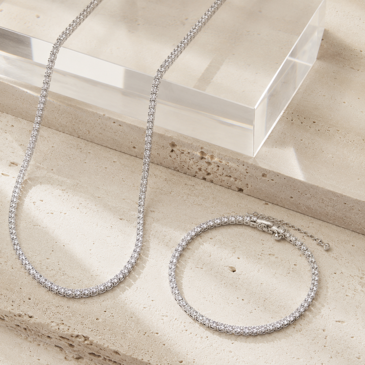 CZ Tennis Necklace Bracelet Set