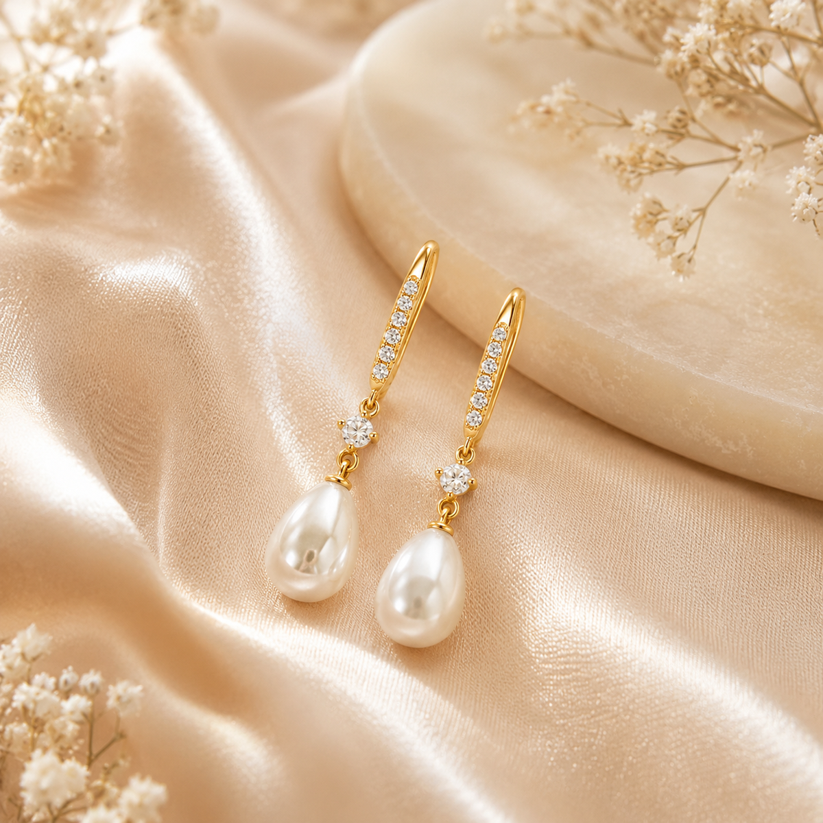 Teardrop Pearl  Crystal Earrings
