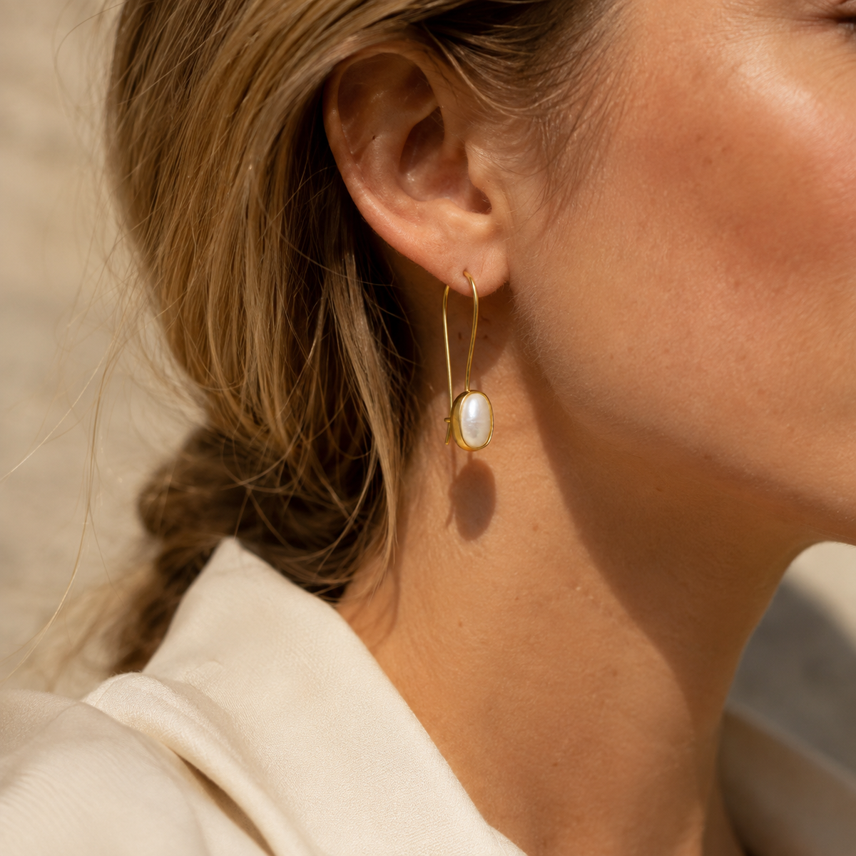 Freshwater Pearl Bezel Drop Earrings