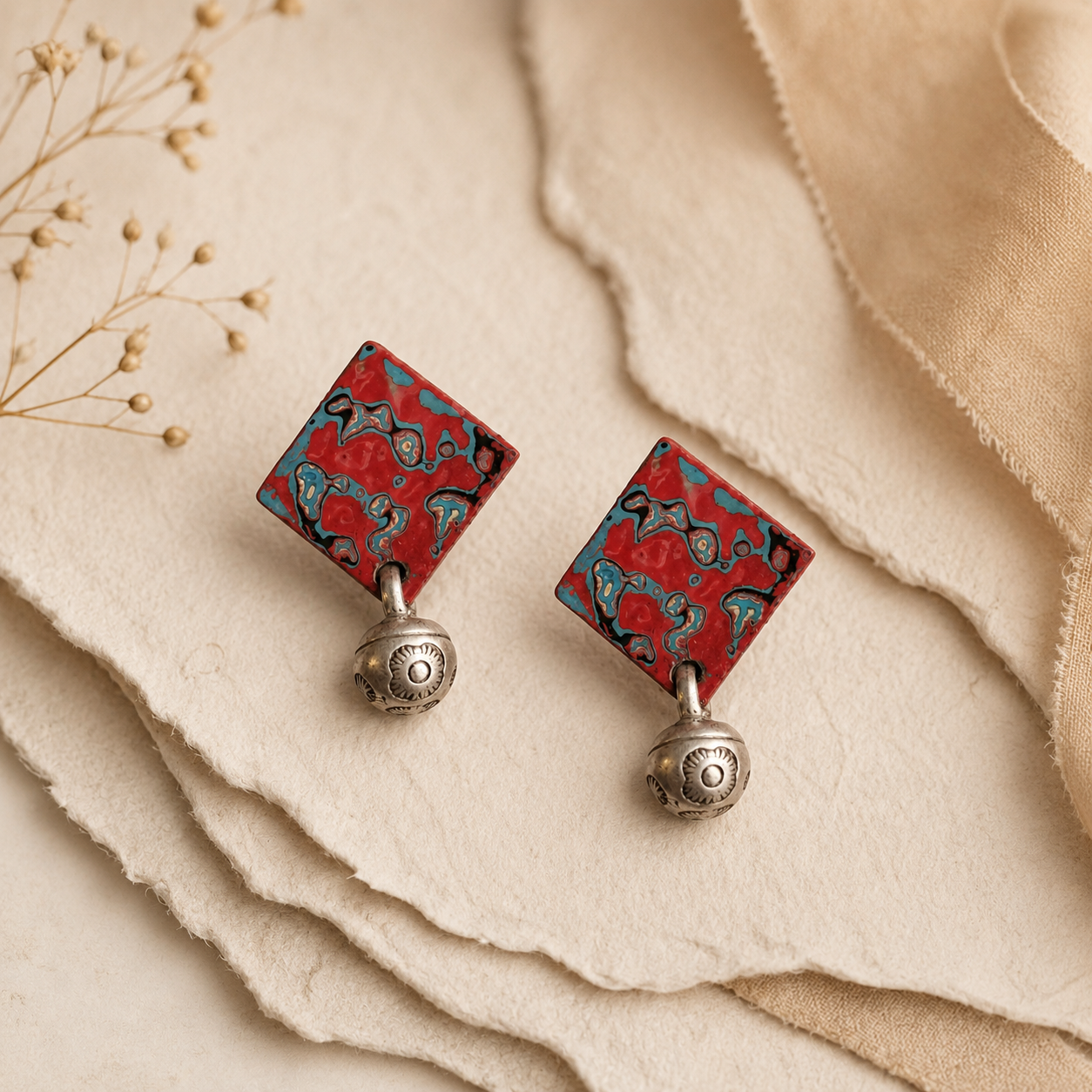 Lacquer Barrel Bead Tassel Earrings