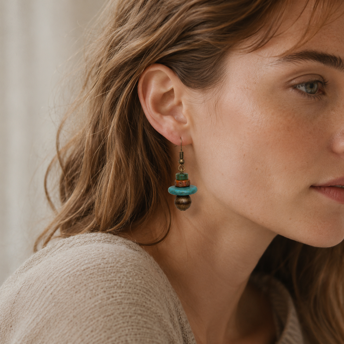 Tibetan Green Stone Bead Earrings