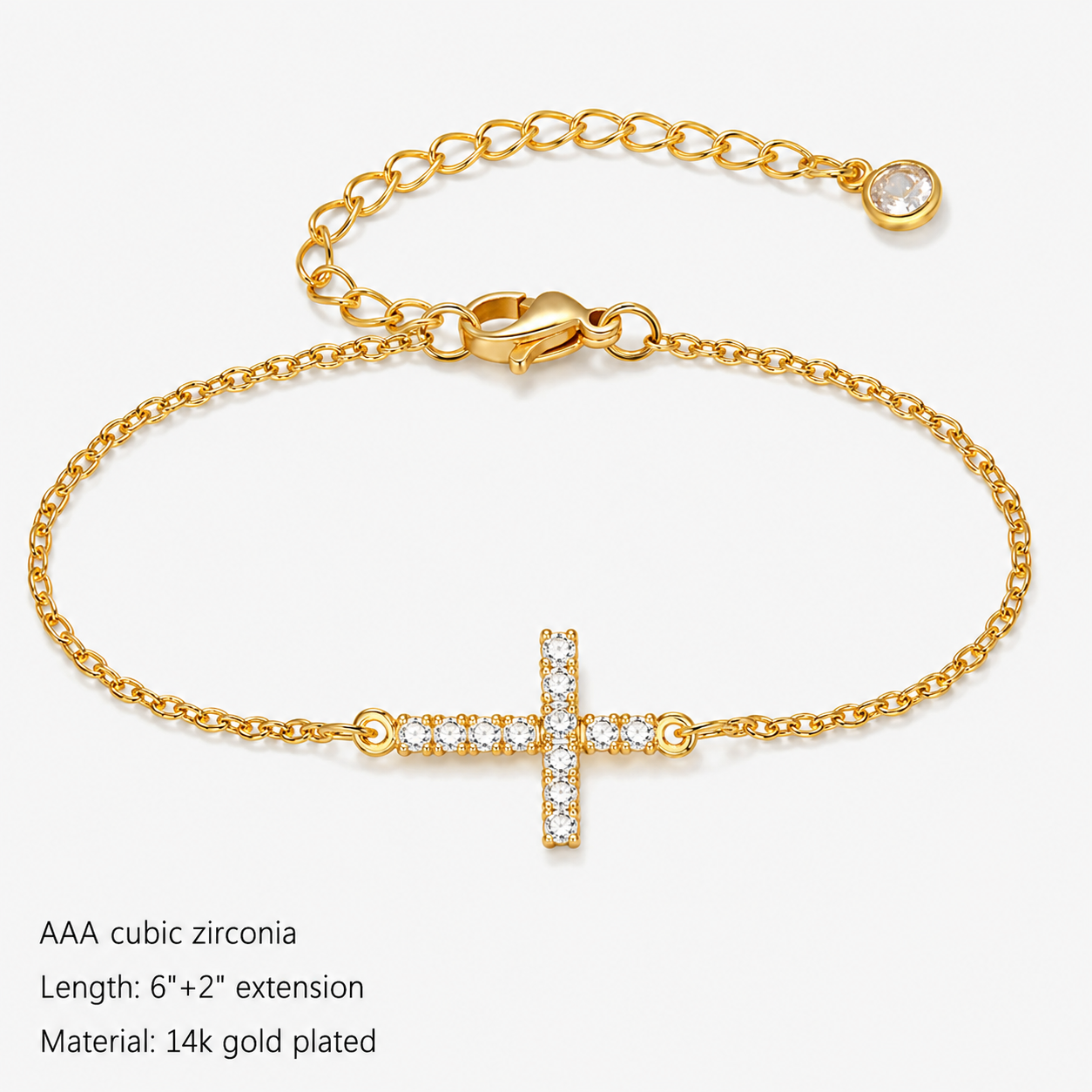 Dainty Cubic Zirconia Cross Bracelet