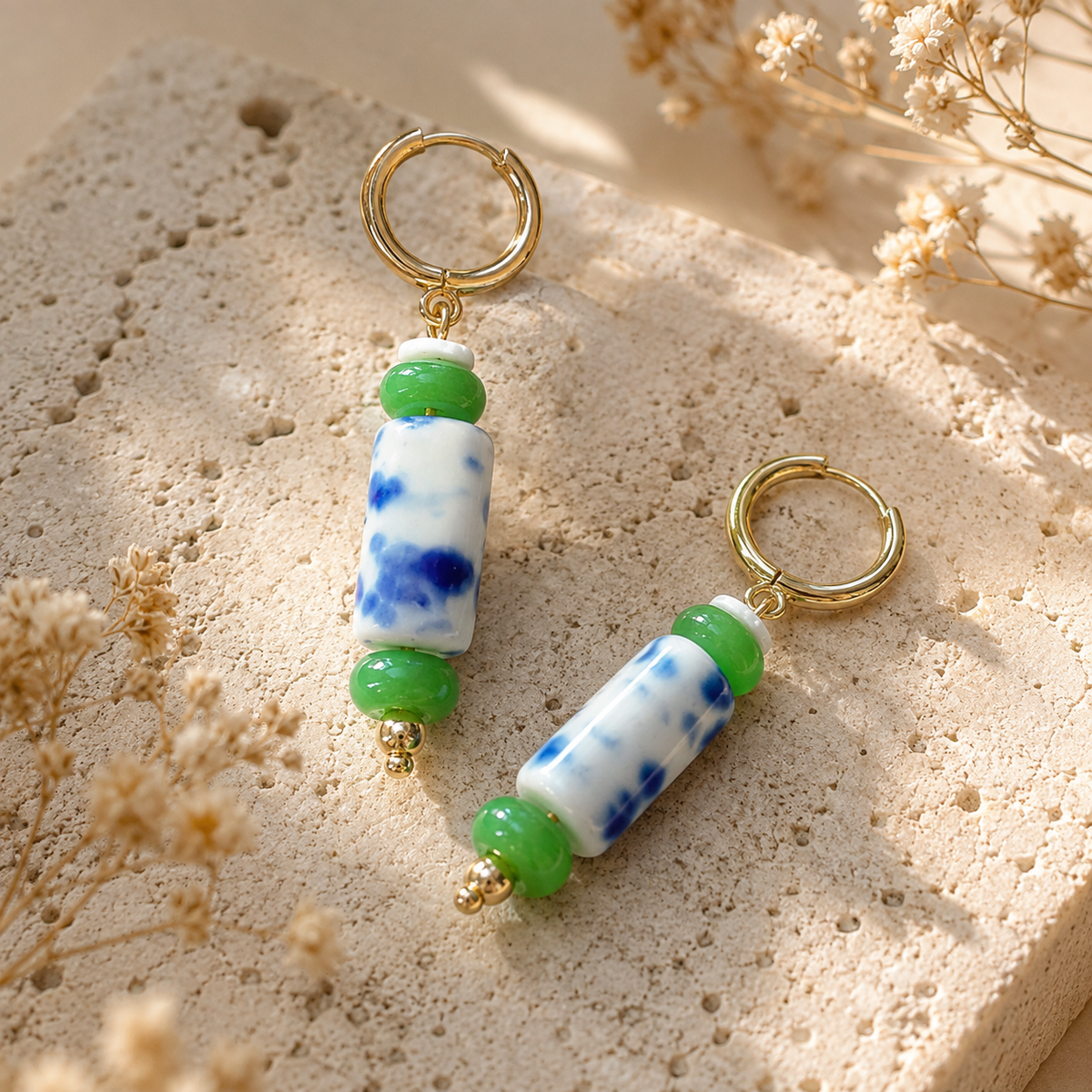 Handmade Blue White Porcelain Earrings