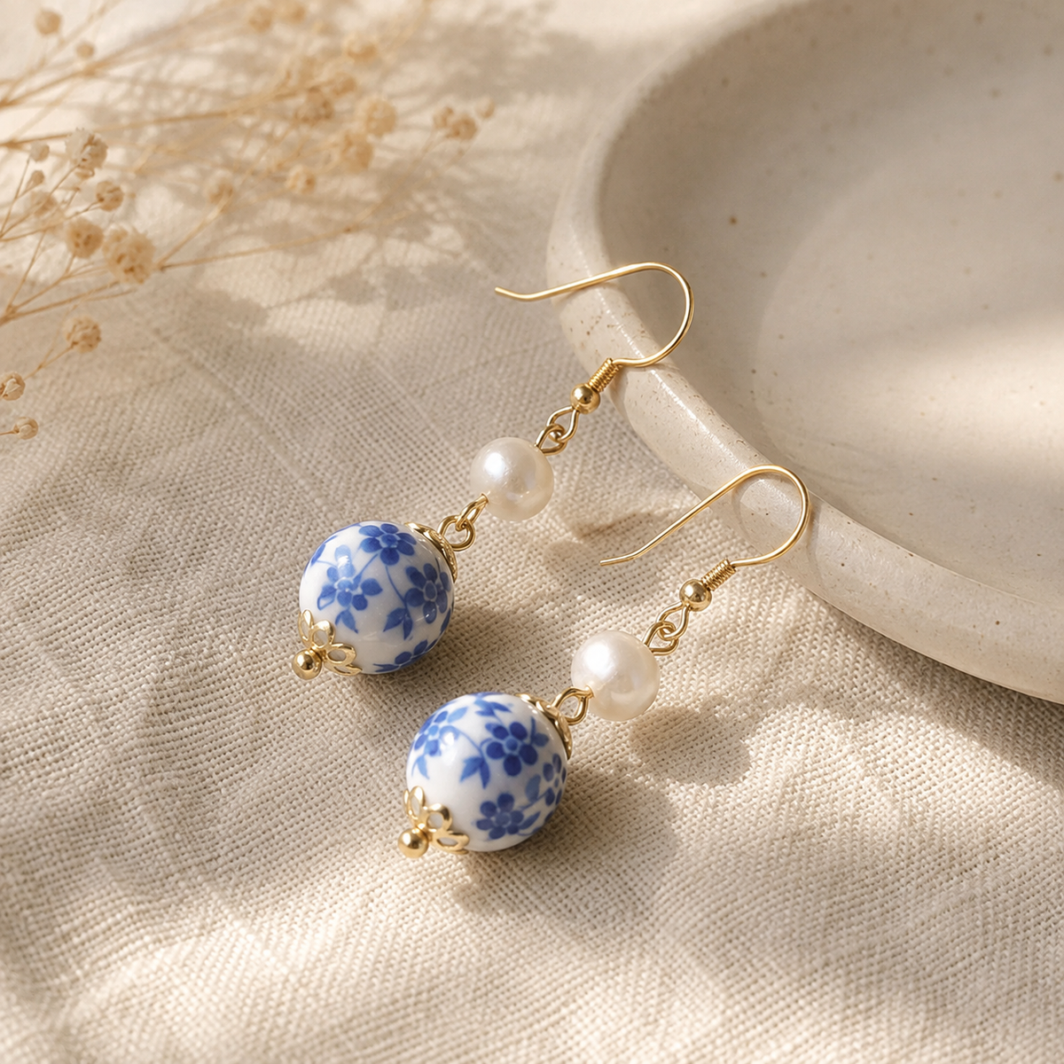 Blue Porcelain Clip-On Earrings