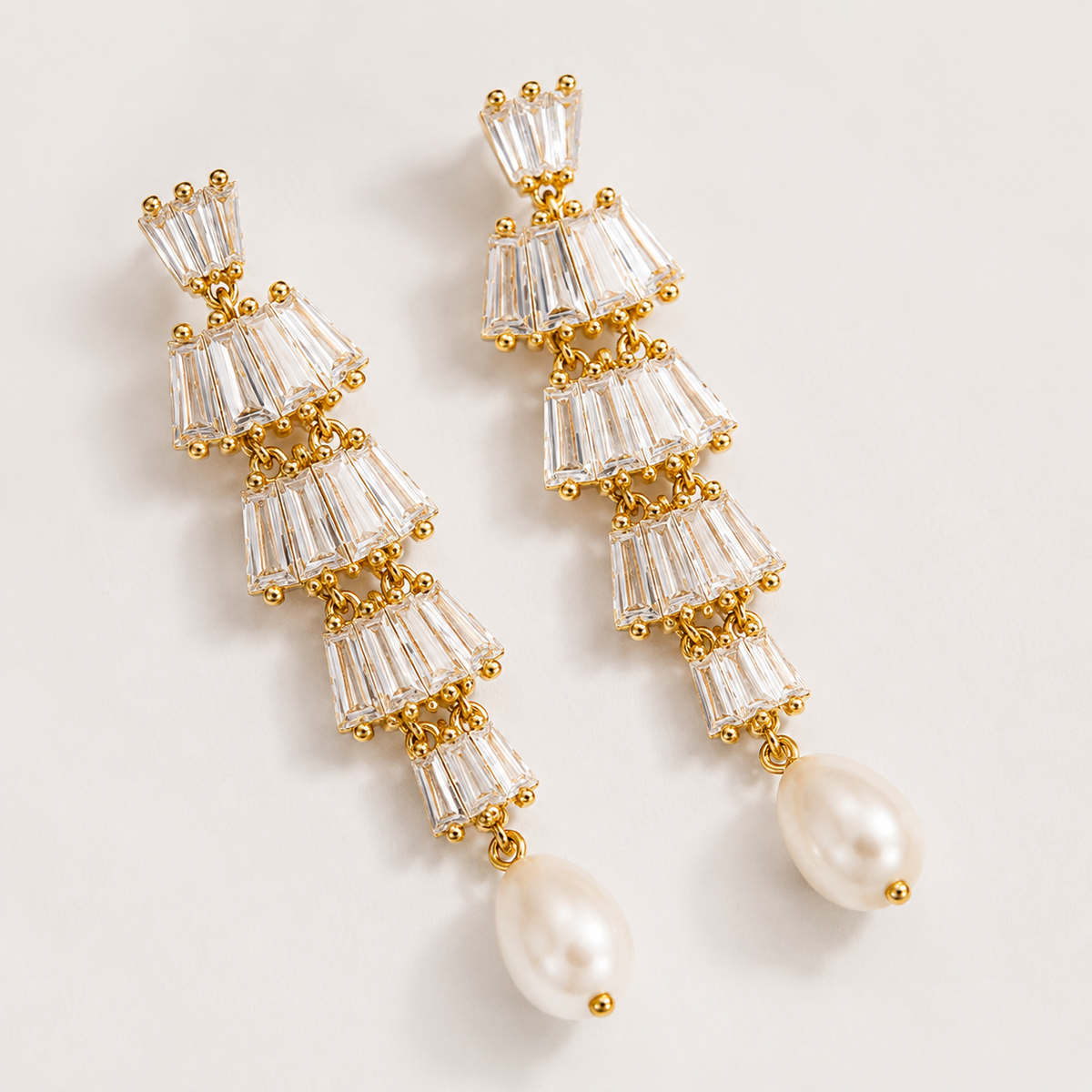 Baguette CZ amp; Freshwater Pearl Earrings
