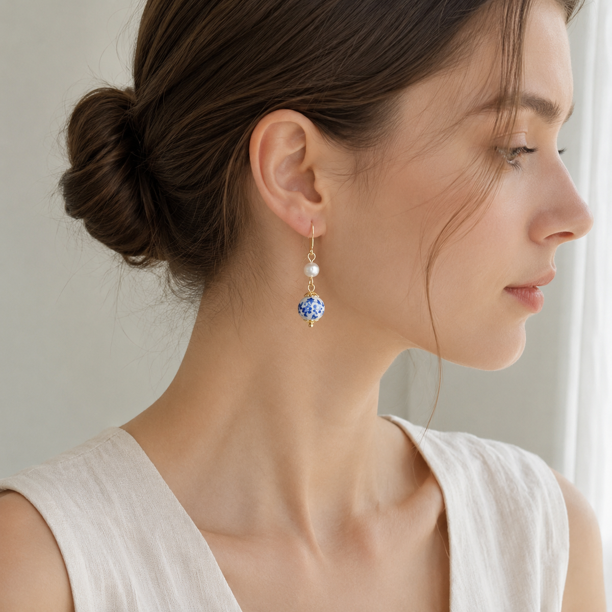 Blue Porcelain Clip-On Earrings