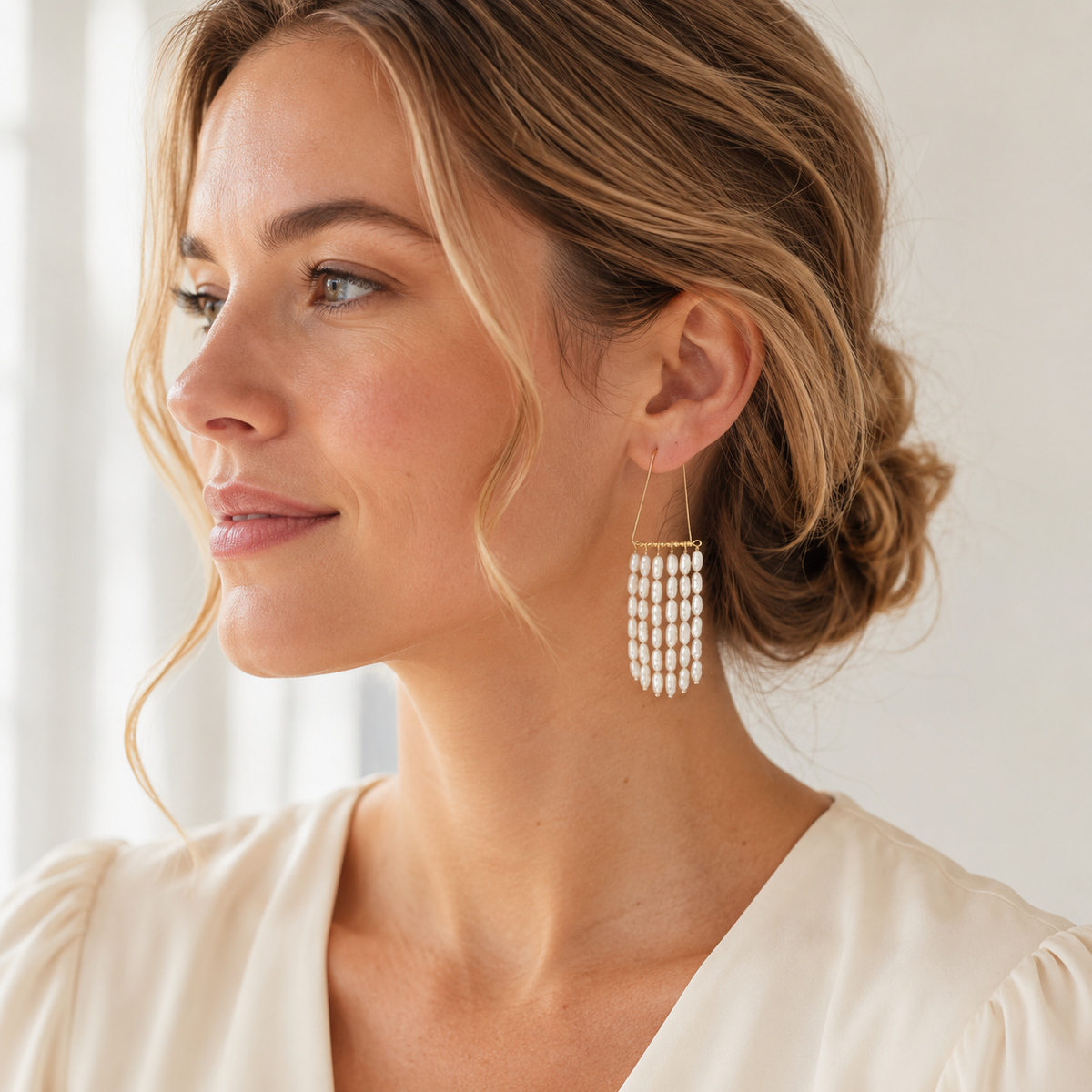 Natural Pearl Statement Tassel Earrings