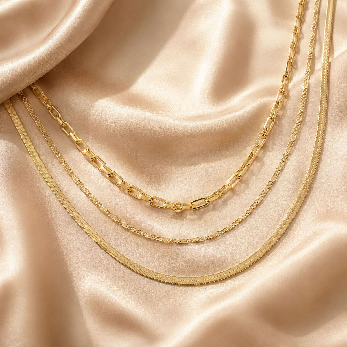 Paperclip Twisted Snake Chain Set