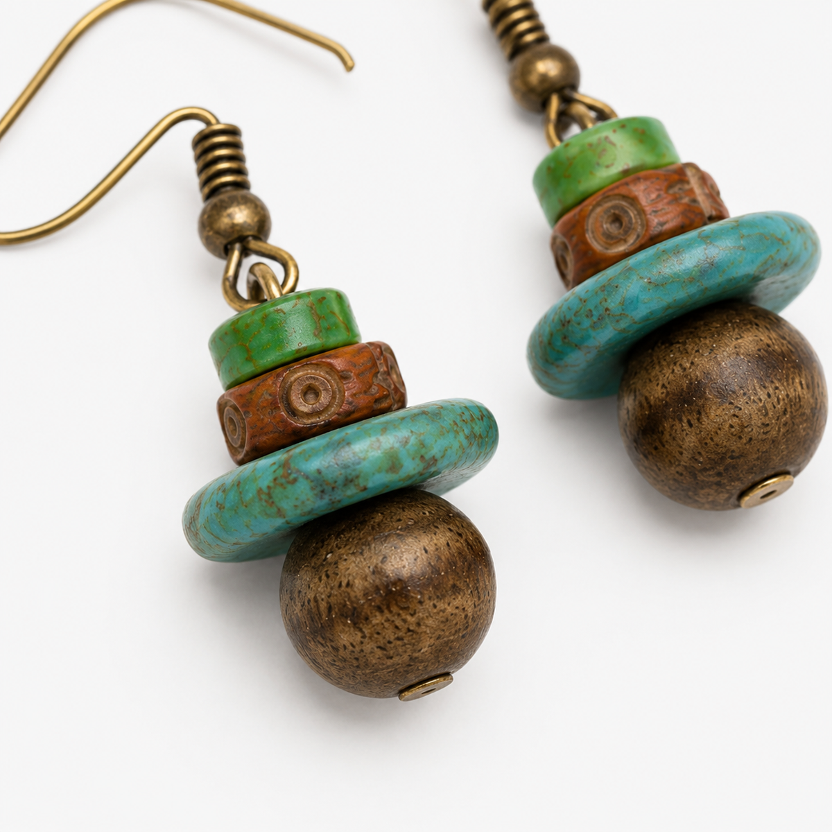 Tibetan Green Stone Bead Earrings