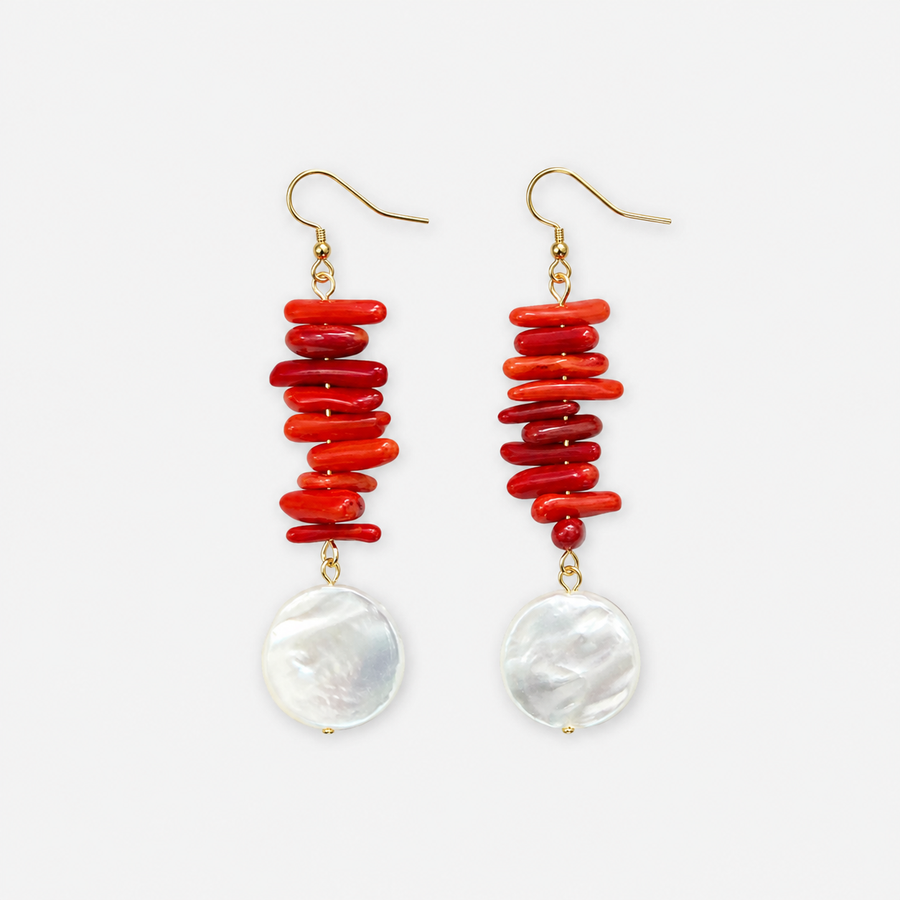 Red Shell Clip-On Earrings