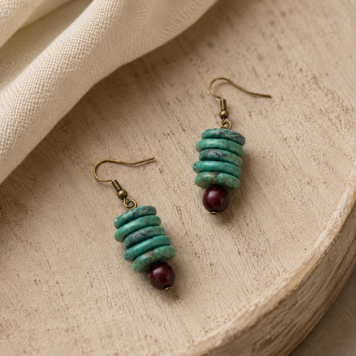 Green Stone Sandalwood Earrings