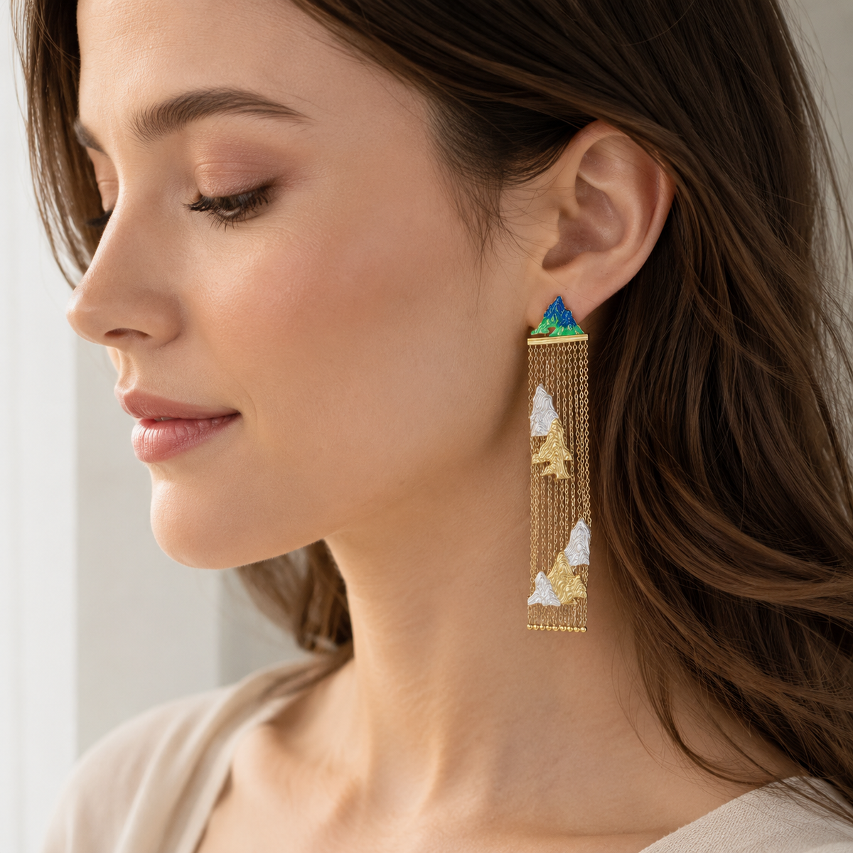 Chinese Landscape Enamel Tassel Earrings