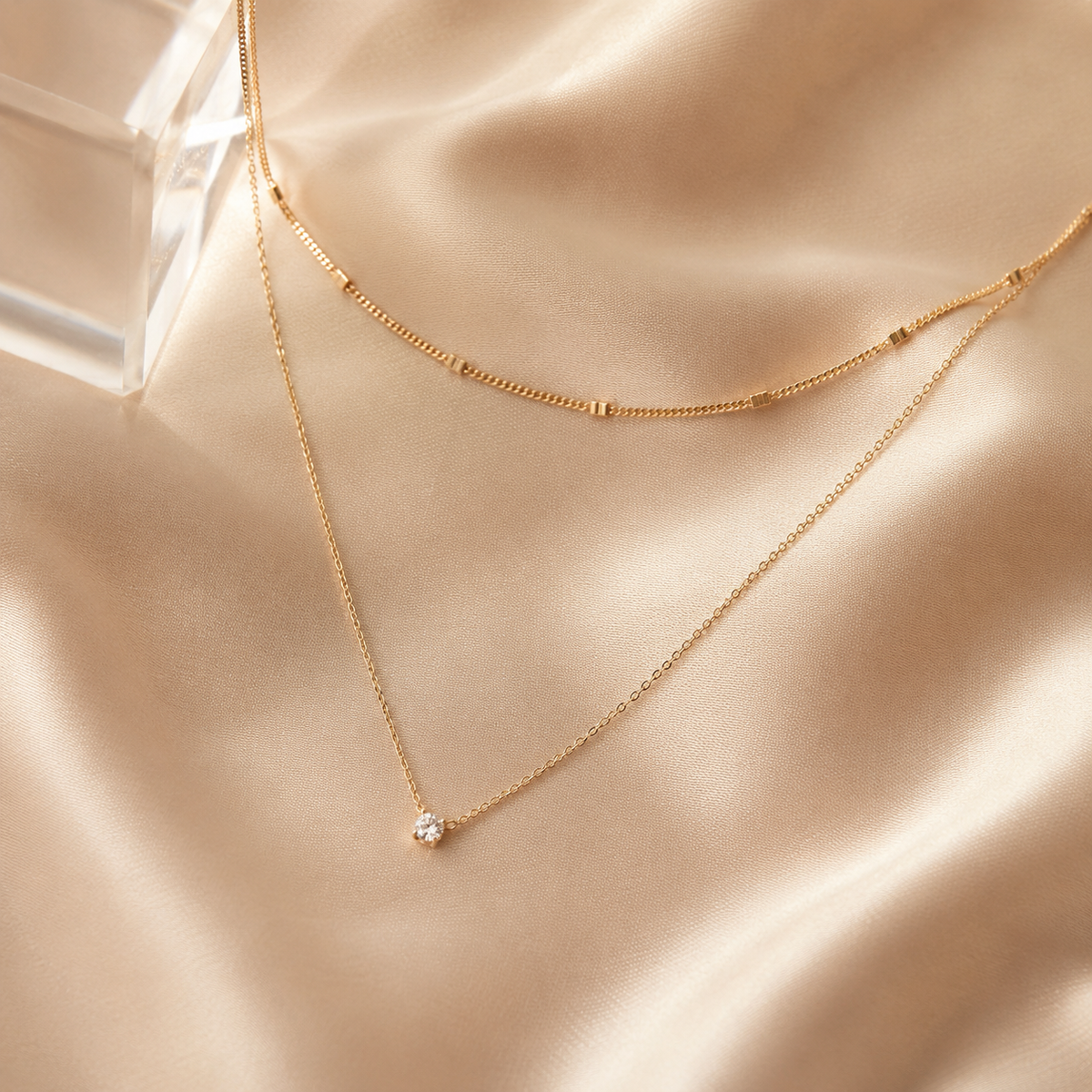 Layered Beaded CZ Pendant Necklace
