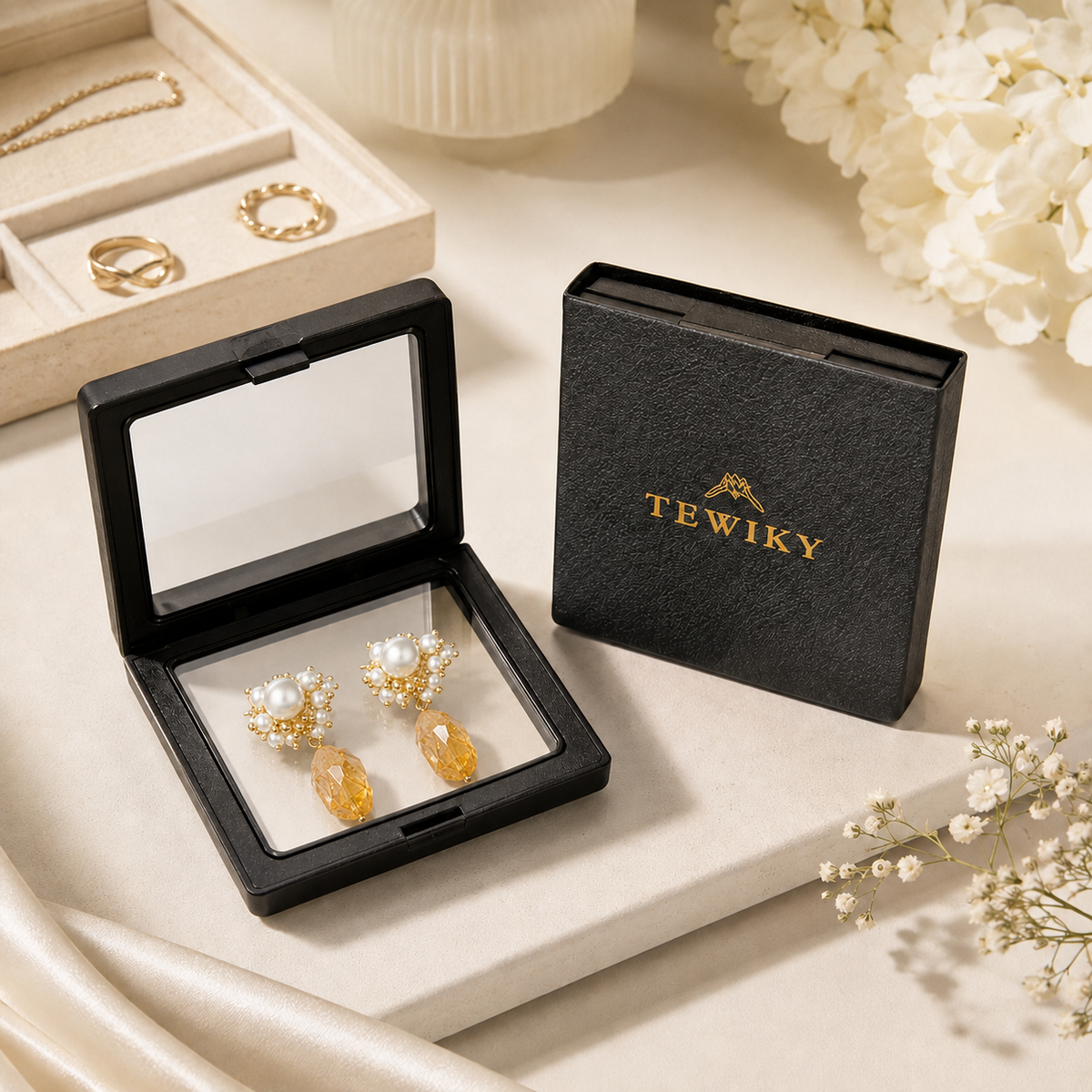 Raw Citrine Pearl Drop Earrings