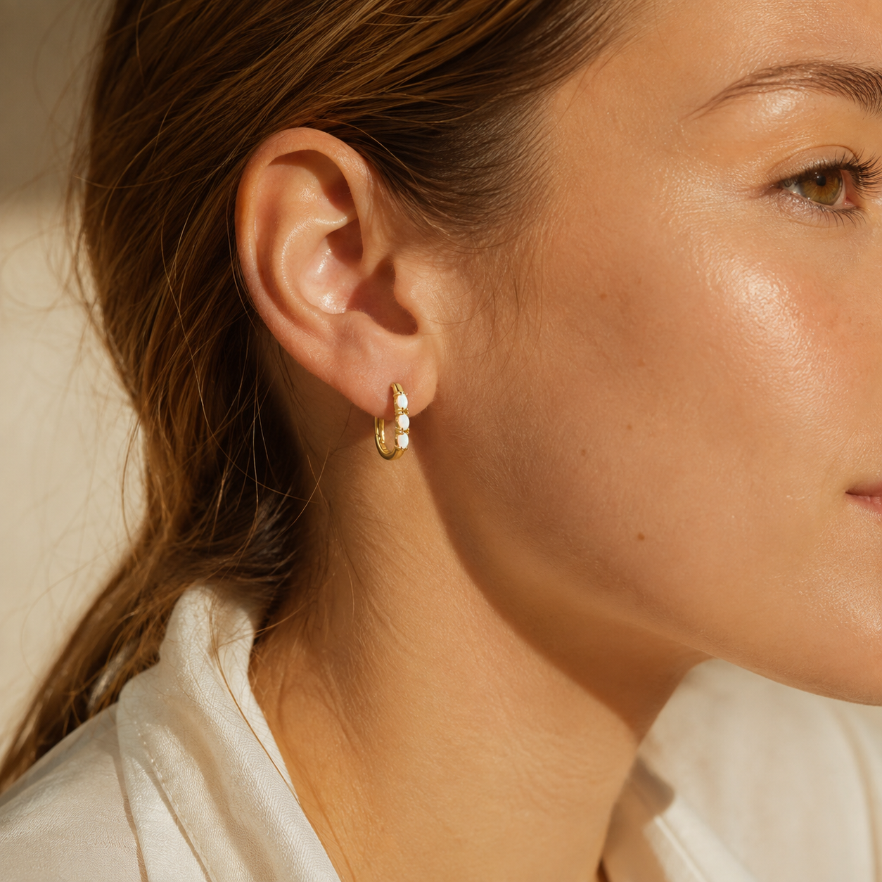 Three Opal Huggie Hoop Earrings