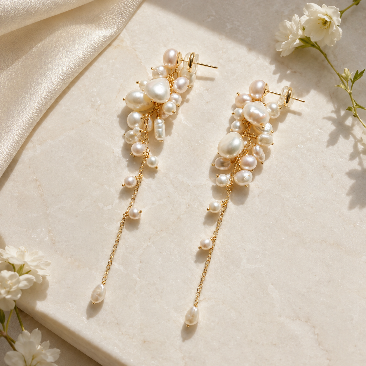 Gold Freshwater Pearl Cascade Earrings