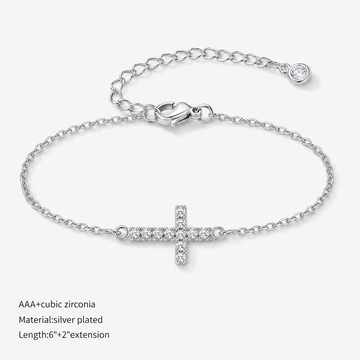 Dainty Cubic Zirconia Cross Bracelet