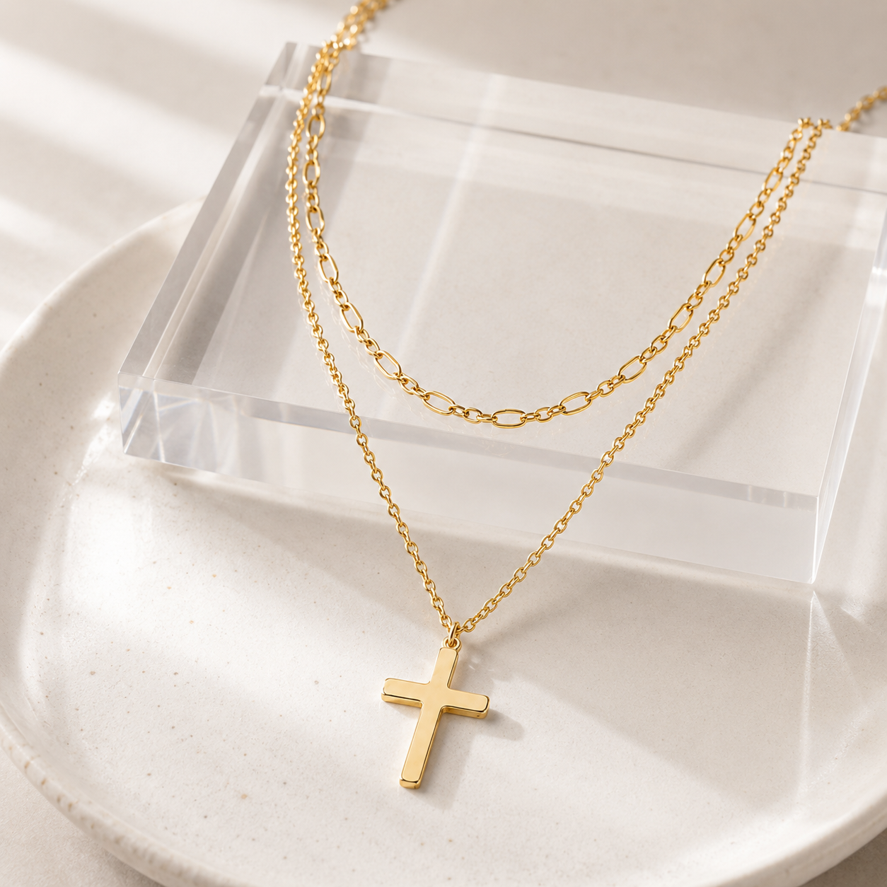 Layered Link Cross Necklace