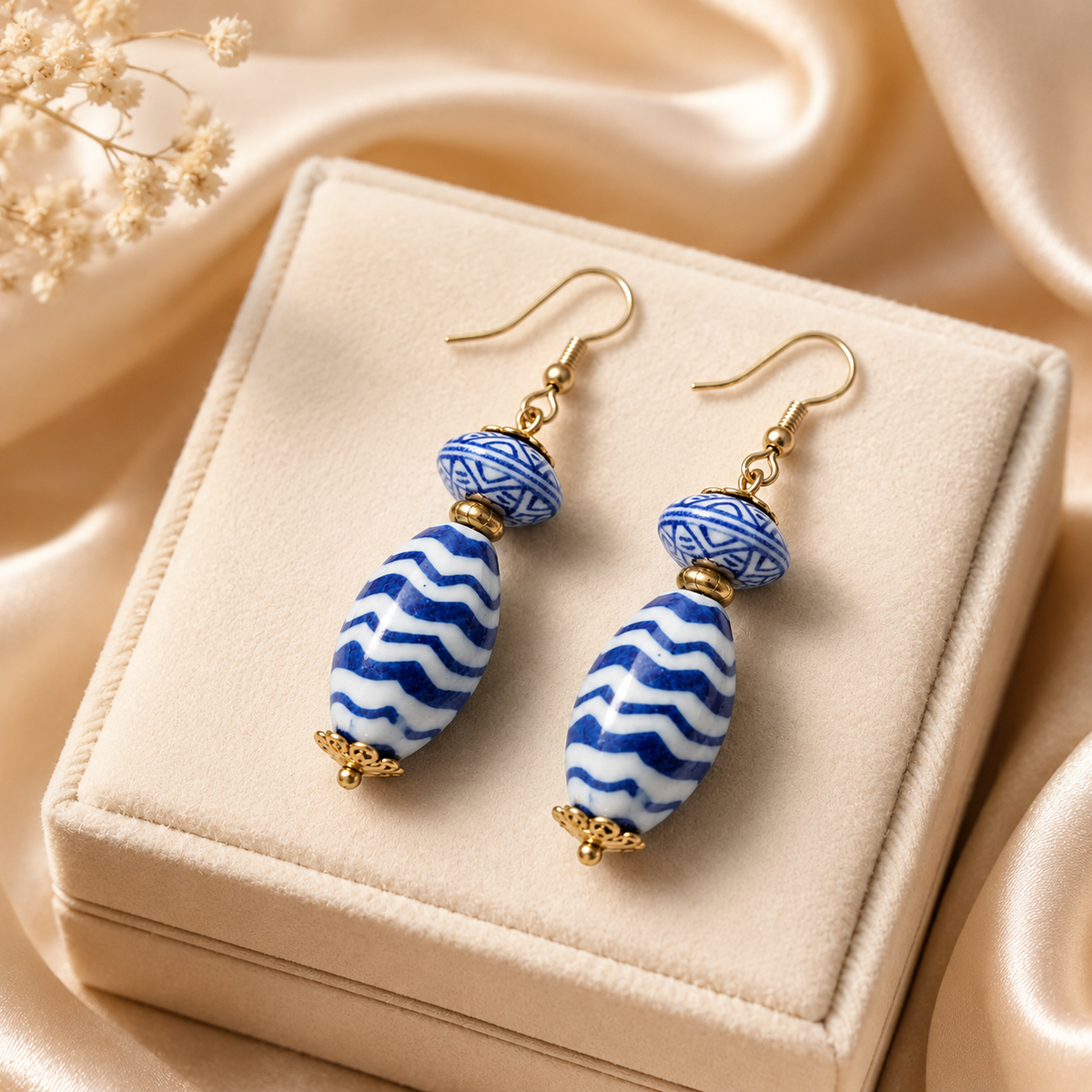 Blue White Porcelain Drop Earrings