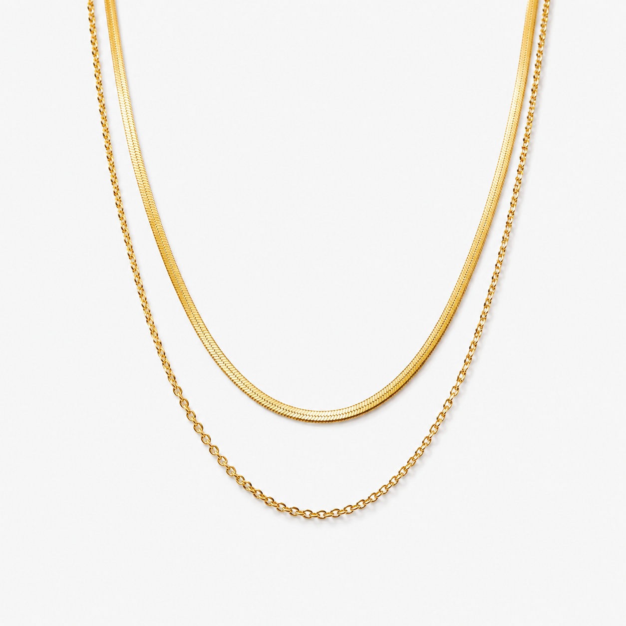 Layered Thin Choker with Wave Necklace