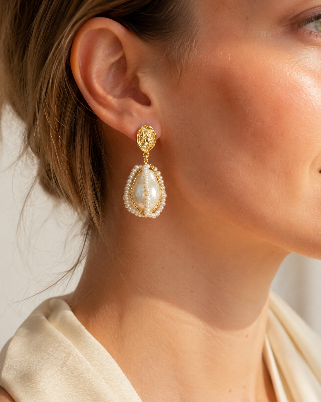 Vintage Coin Baroque Pearl Earrings